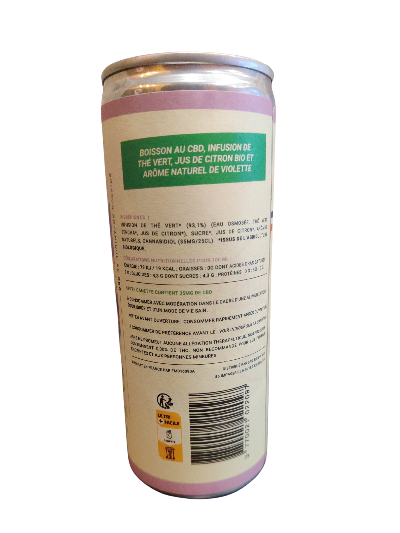Boisson au CBD Jane violette citron