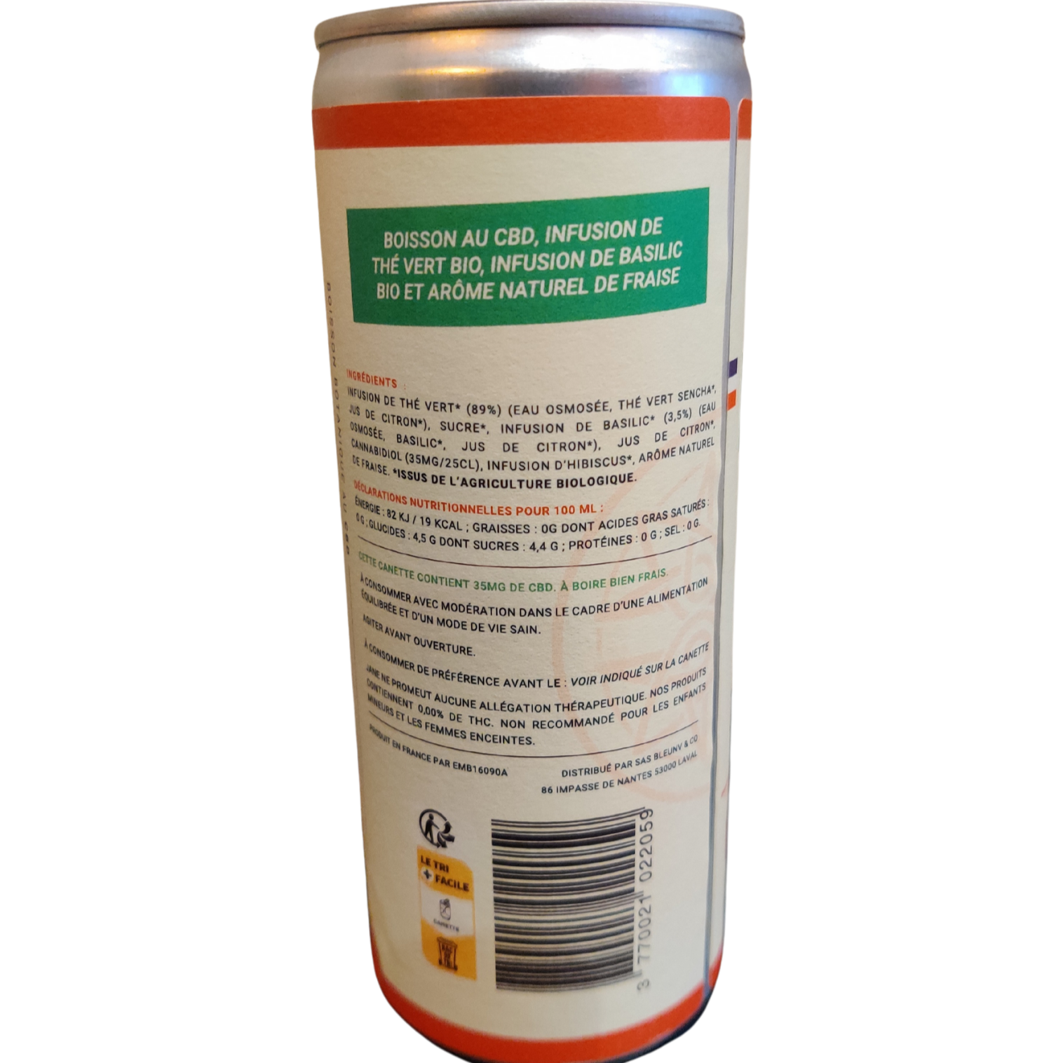 Boisson au CBD Jane Fraise Hibiscus Basilic