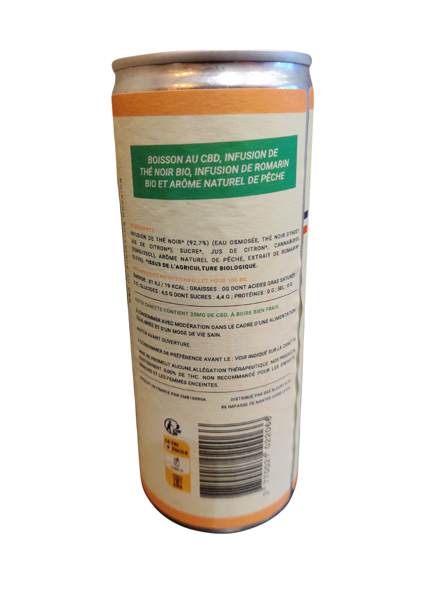 Boisson au CBD Jane pêche romarin