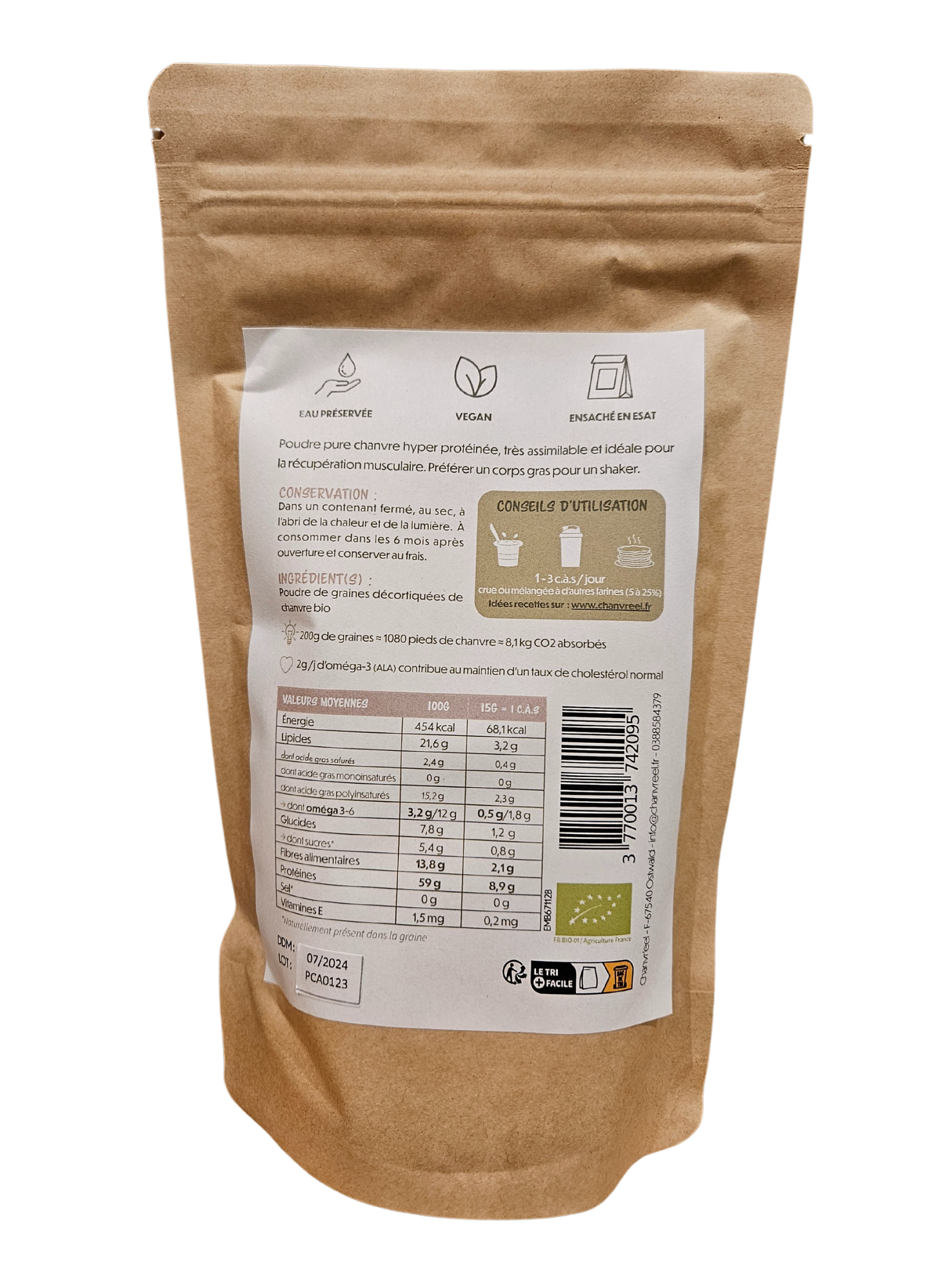 Protéines complètes de coeur de chanvre bio