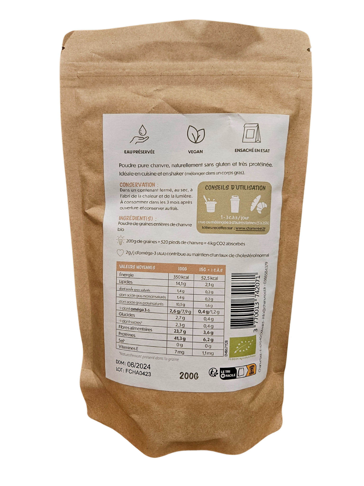 Protéines complète de graines de chanvre bio