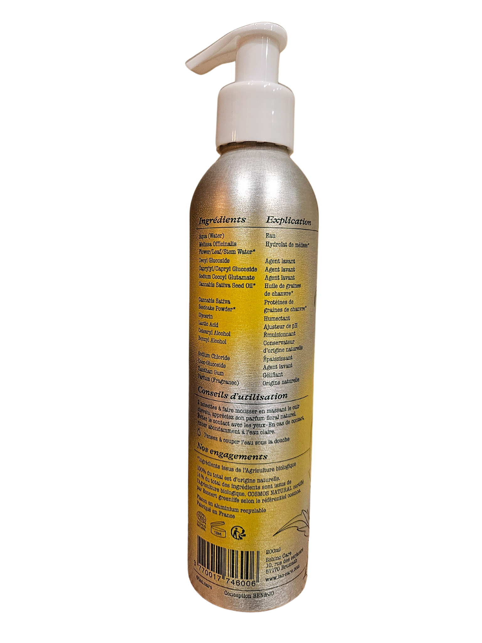 Shampooing nourissant chanvre et mélisse bio