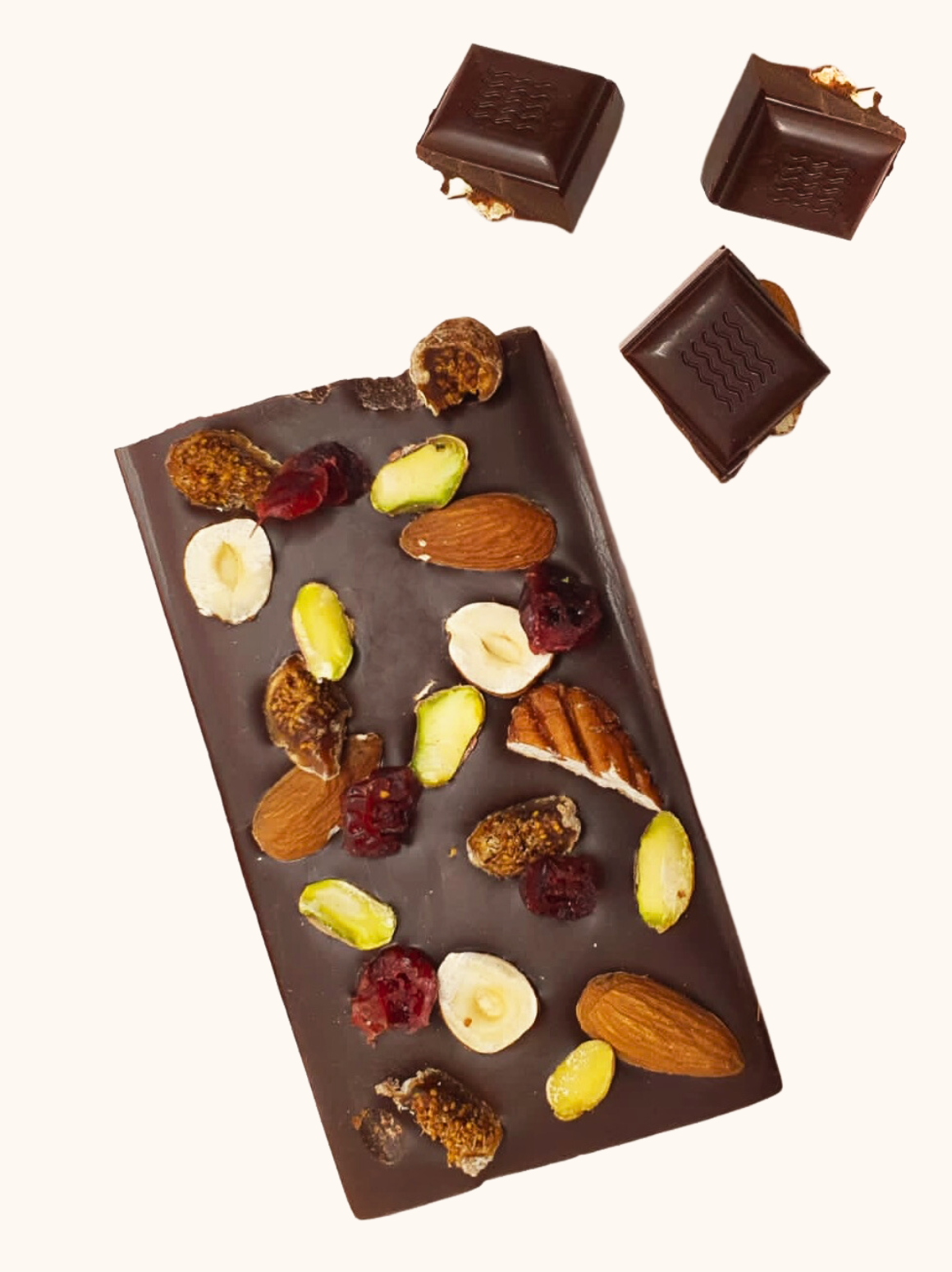 Tablette chocolat noir création fruits secs au CBD